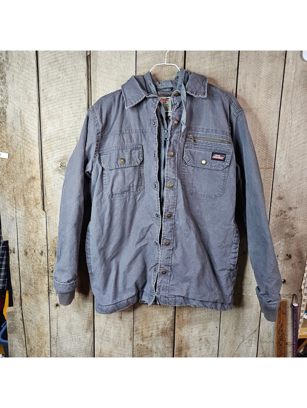 Dickies Men's Small S/P (34-36) Gray Quilted Lined Hooded Work Jacket Coat